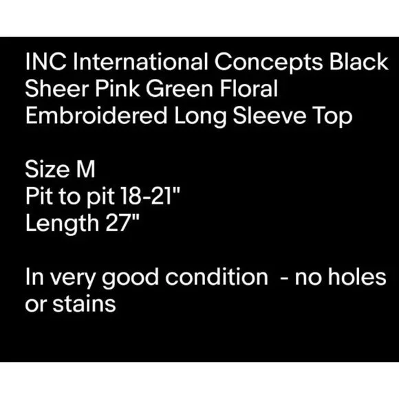 Black Sheer Pink Green Floral Embroidered Long Sleeve Top Whimsigoth Sz M - Picture 6 of 6